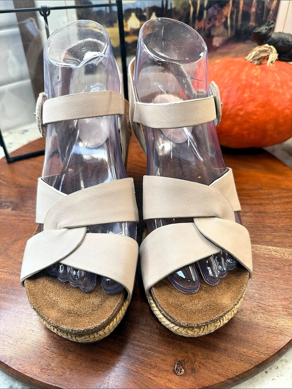 SOFFT Cream Ivory Strappy Wedge Sandals Leather Espadrille Comfort Shoes